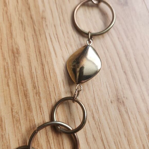 Gold Tone Open Circle Link Chain Statement Necklace 36" Opera Length Geometric - Picture 7 of 8